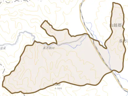 字双葉とその周辺の地図。町の範囲を重ねている