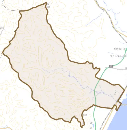 字平里とその周辺の地図。町の範囲を重ねている