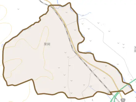 字栗岡とその周辺の地図。町の範囲を重ねている
