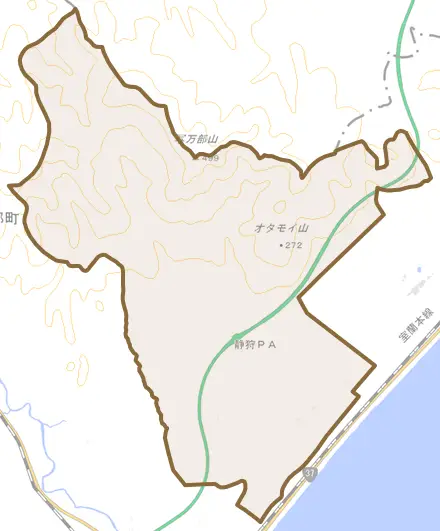 字共立とその周辺の地図。町の範囲を重ねている