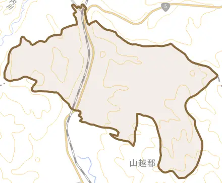 字蕨岱とその周辺の地図。町の範囲を重ねている