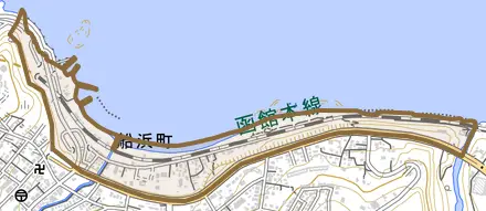 船浜町とその周辺の地図。町の範囲を重ねている