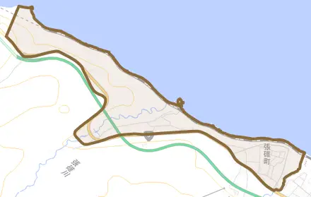 張碓町とその周辺の地図。町の範囲を重ねている