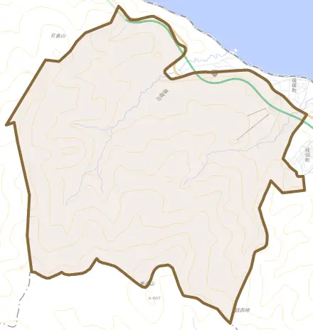 春香町とその周辺の地図。町の範囲を重ねている