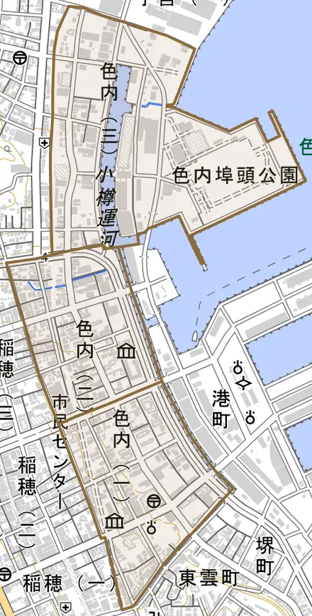 色内とその周辺の地図。町の範囲を重ねている