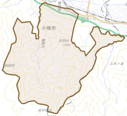 見晴町とその周辺の地図。町の範囲を重ねている