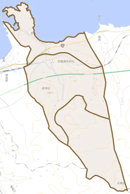 忍路とその周辺の地図。町の範囲を重ねている