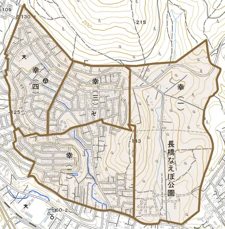 幸とその周辺の地図。町の範囲を重ねている