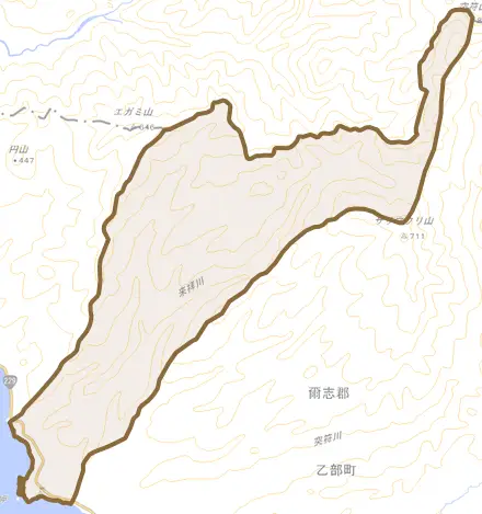 字元和とその周辺の地図。町の範囲を重ねている