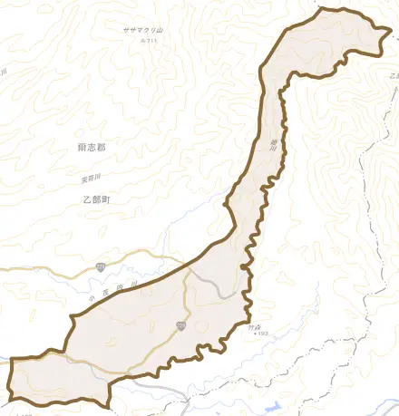 字姫川とその周辺の地図。町の範囲を重ねている