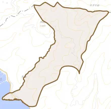 字潮見とその周辺の地図。町の範囲を重ねている