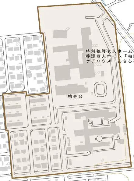 柏寿台とその周辺の地図。町の範囲を重ねている