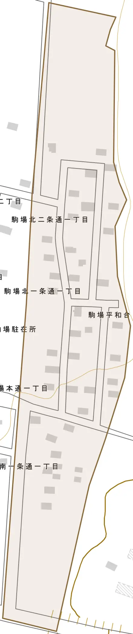 駒場平和台とその周辺の地図。町の範囲を重ねている
