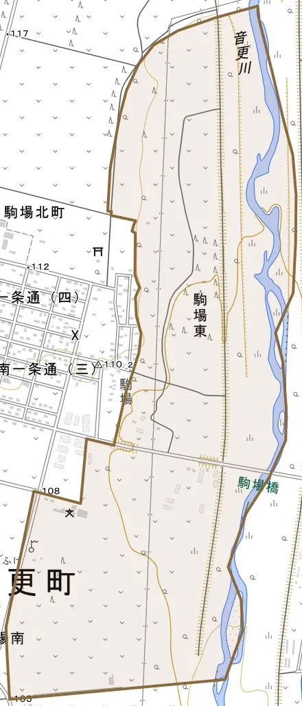 駒場東とその周辺の地図。町の範囲を重ねている