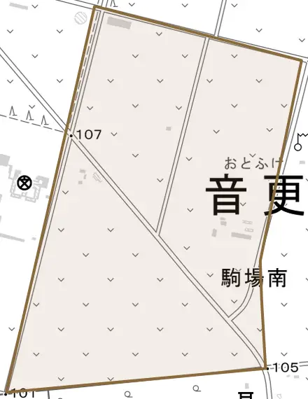 駒場南とその周辺の地図。町の範囲を重ねている