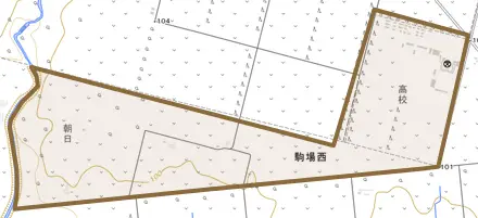 駒場西とその周辺の地図。町の範囲を重ねている