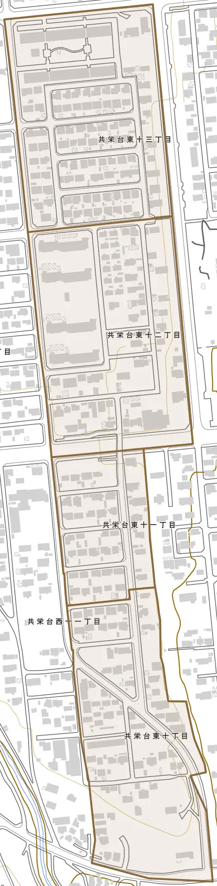 共栄台東とその周辺の地図。町の範囲を重ねている