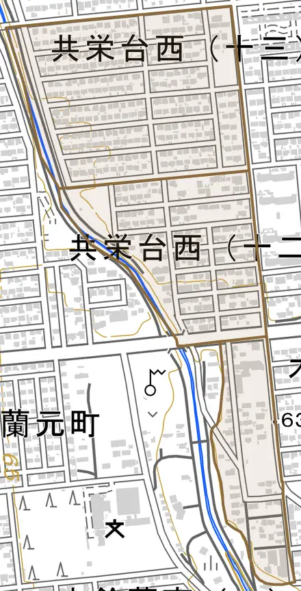 共栄台西とその周辺の地図。町の範囲を重ねている