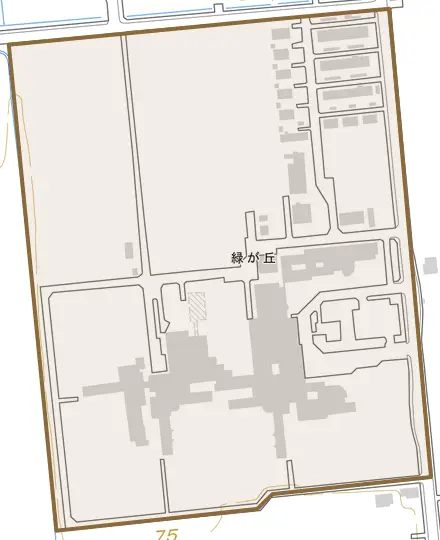 緑が丘とその周辺の地図。町の範囲を重ねている