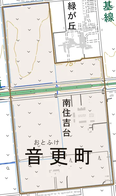 南住吉台とその周辺の地図。町の範囲を重ねている