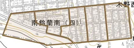 南鈴蘭南とその周辺の地図。町の範囲を重ねている