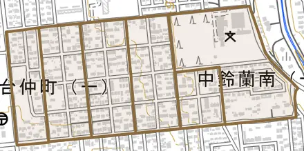 中鈴蘭南とその周辺の地図。町の範囲を重ねている