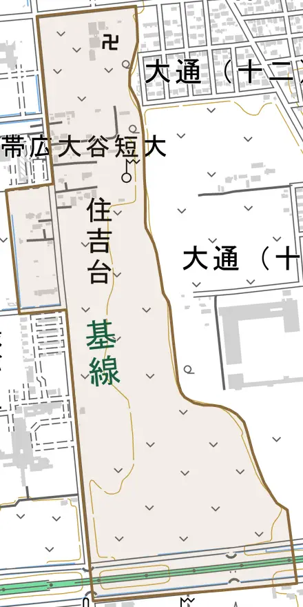 住吉台とその周辺の地図。町の範囲を重ねている