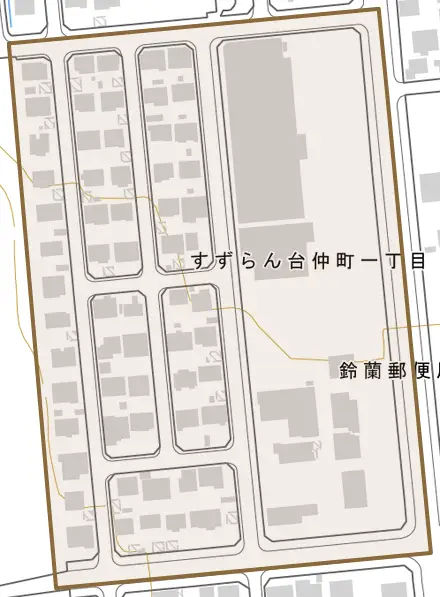 すずらん台仲町とその周辺の地図。町の範囲を重ねている