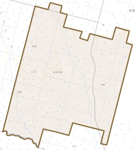 字南中音更とその周辺の地図。町の範囲を重ねている
