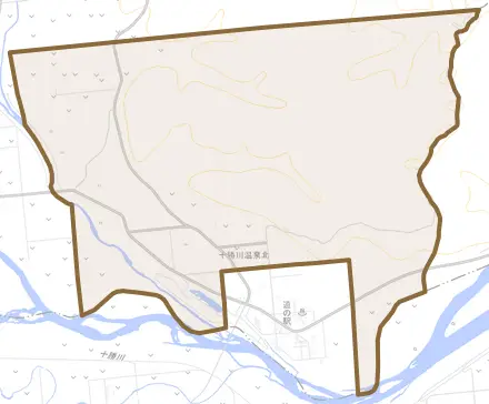 十勝川温泉とその周辺の地図。町の範囲を重ねている