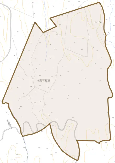 東藻琴福富とその周辺の地図。町の範囲を重ねている