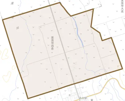 東藻琴西倉とその周辺の地図。町の範囲を重ねている