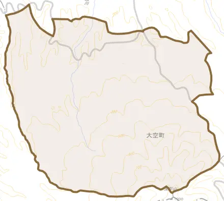 東藻琴山園とその周辺の地図。町の範囲を重ねている