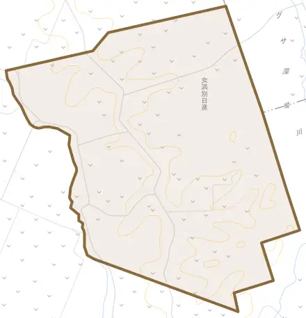 女満別日進とその周辺の地図。町の範囲を重ねている