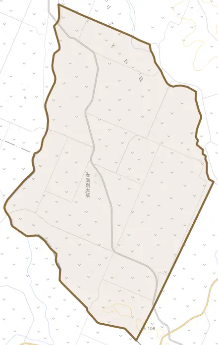 女満別大成とその周辺の地図。町の範囲を重ねている