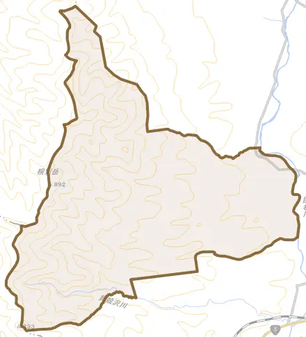 字三笠とその周辺の地図。町の範囲を重ねている