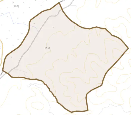 字水上とその周辺の地図。町の範囲を重ねている
