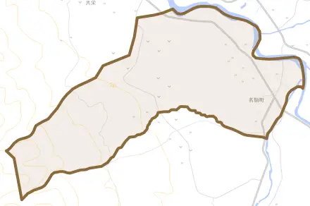 名駒町とその周辺の地図。町の範囲を重ねている