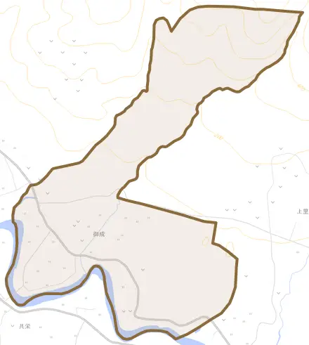 字御成とその周辺の地図。町の範囲を重ねている