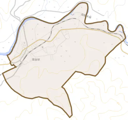 蘭越町とその周辺の地図。町の範囲を重ねている