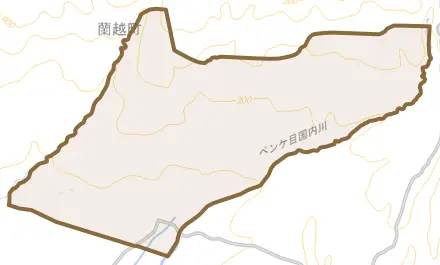 字吉国とその周辺の地図。町の範囲を重ねている