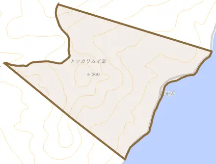 昆布浜とその周辺の地図。町の範囲を重ねている