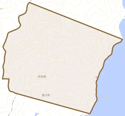 崩浜とその周辺の地図。町の範囲を重ねている