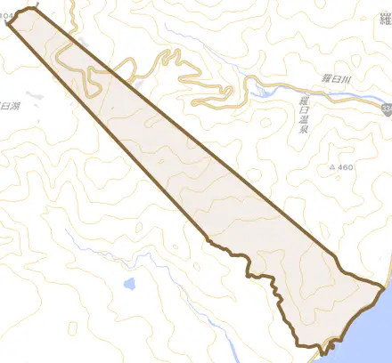松法町とその周辺の地図。町の範囲を重ねている