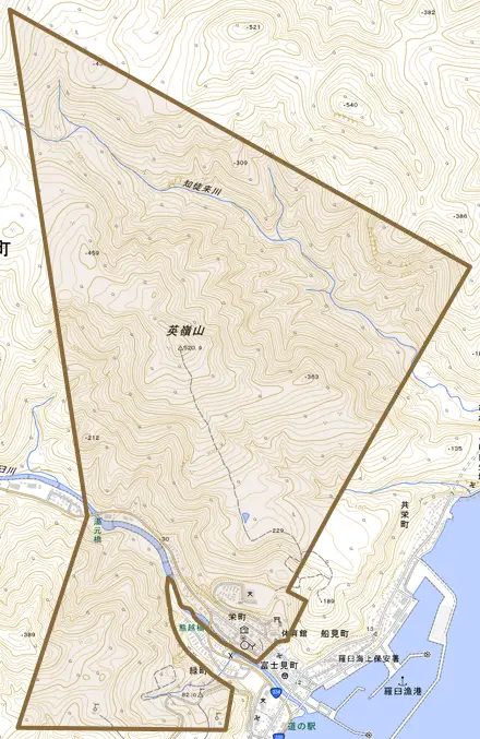 栄町とその周辺の地図。町の範囲を重ねている