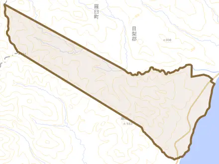 幌萌町とその周辺の地図。町の範囲を重ねている