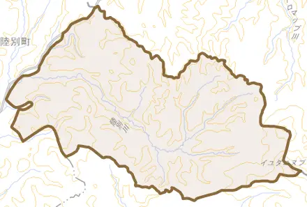 字上陸別とその周辺の地図。町の範囲を重ねている