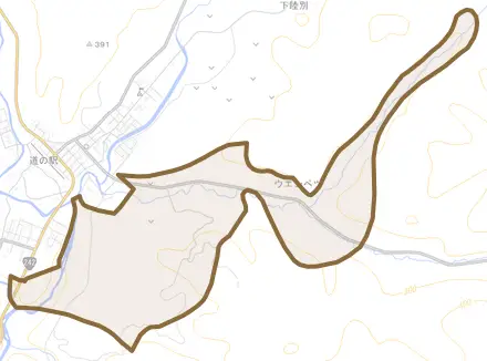 字ウエンベツとその周辺の地図。町の範囲を重ねている