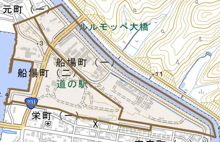 船場町とその周辺の地図。町の範囲を重ねている