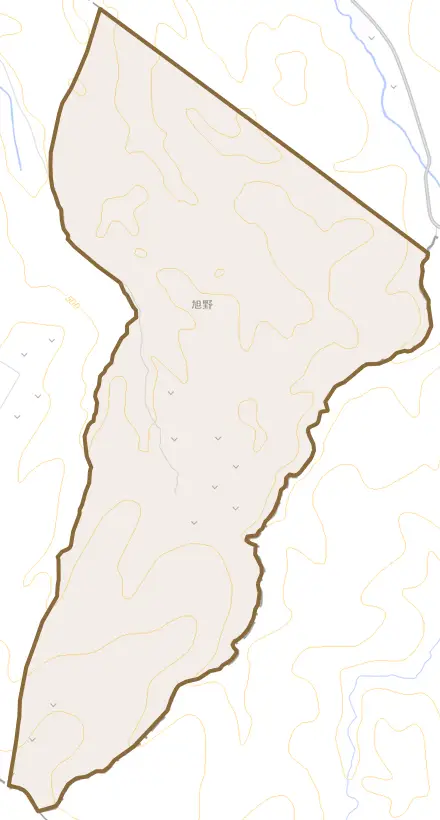 字旭野とその周辺の地図。町の範囲を重ねている